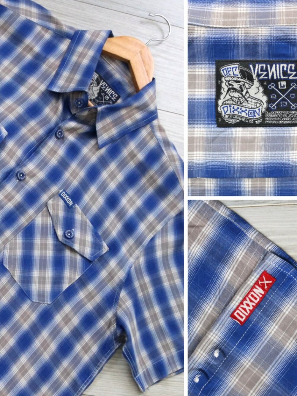 DIXXON 'Venice' D-Lux Bamboo Men's L Blue Plaid Short Sleeve Button Front Shirt